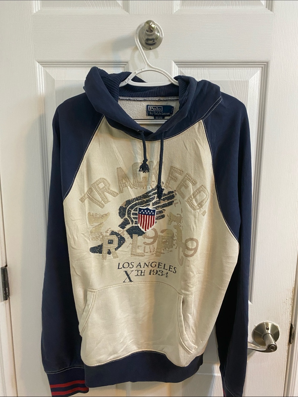 Polo Ralph Lauren P Wing Raglan Hoodie Track And Field Size Large Waffle Vintage
